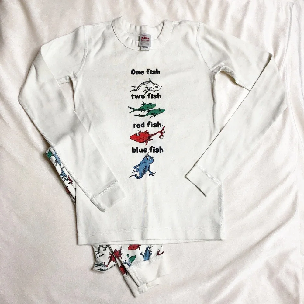 Hanna Andersson Dr. Seuss One Fish Two Fish Organic Cotton Pajamas Kids 14 160cm